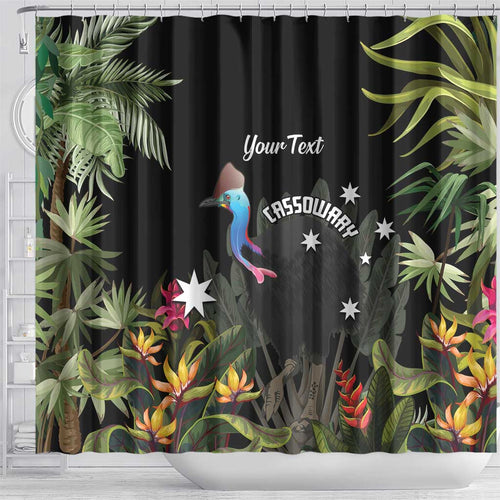 Personalised Australia Cassowary Shower Curtain Dinosaur Bird - Rainforest Vibes