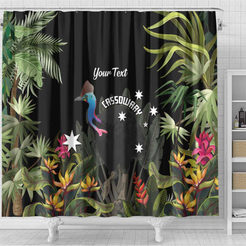 Personalised Australia Cassowary Shower Curtain Dinosaur Bird - Rainforest Vibes