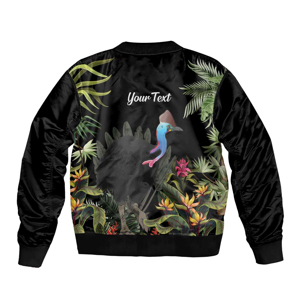 Personalised Australia Cassowary Sleeve Zip Bomber Jacket Dinosaur Bird - Rainforest Vibes