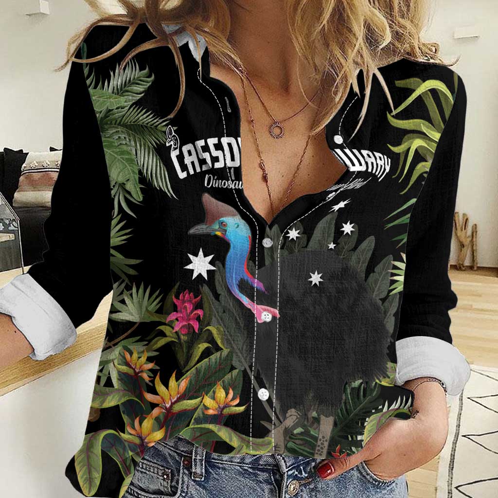 Personalised Australia Cassowary Women Casual Shirt Dinosaur Bird - Rainforest Vibes