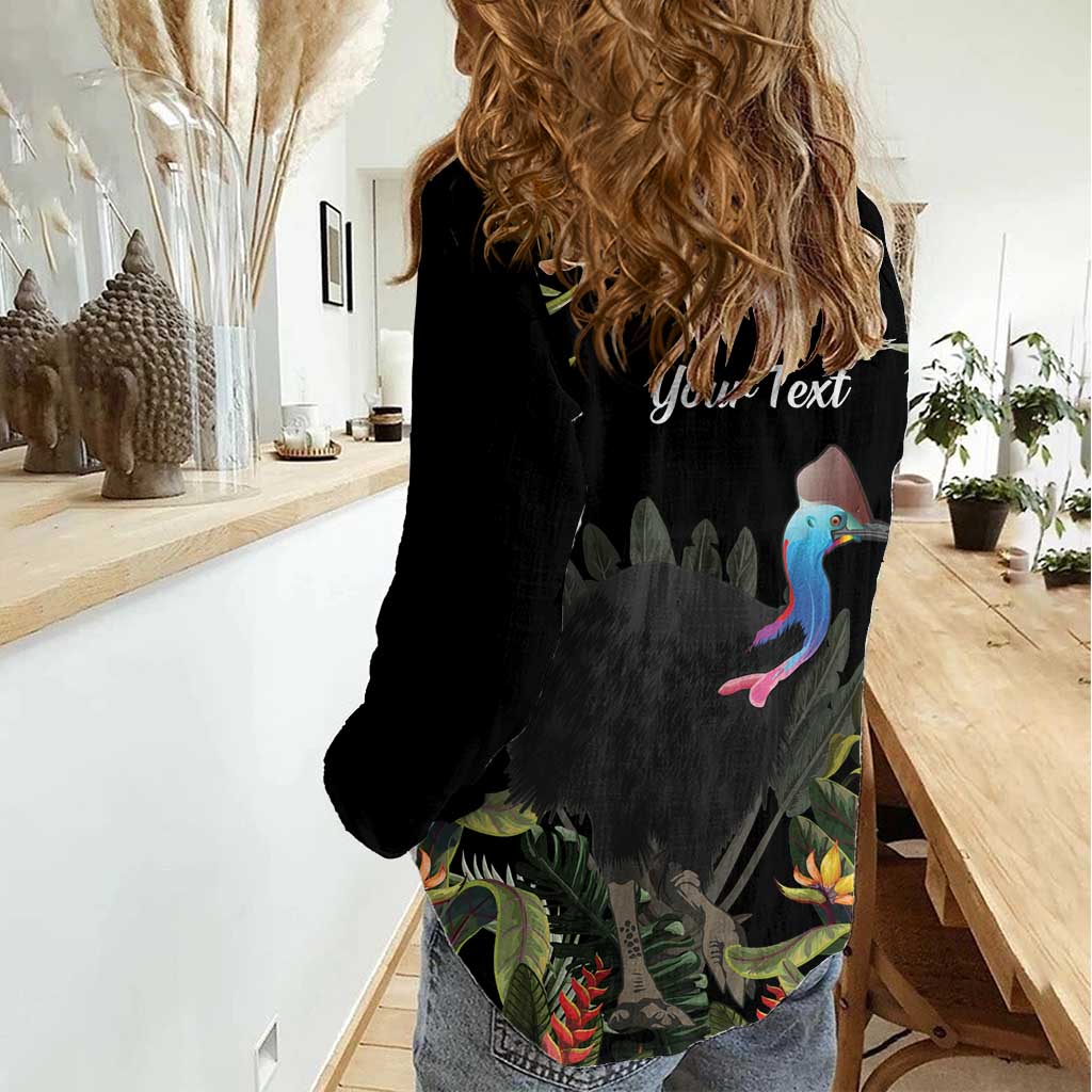 Personalised Australia Cassowary Women Casual Shirt Dinosaur Bird - Rainforest Vibes