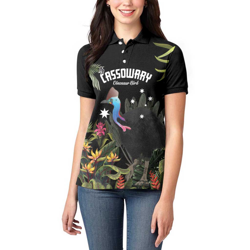 Personalised Australia Cassowary Women Polo Shirt Dinosaur Bird - Rainforest Vibes