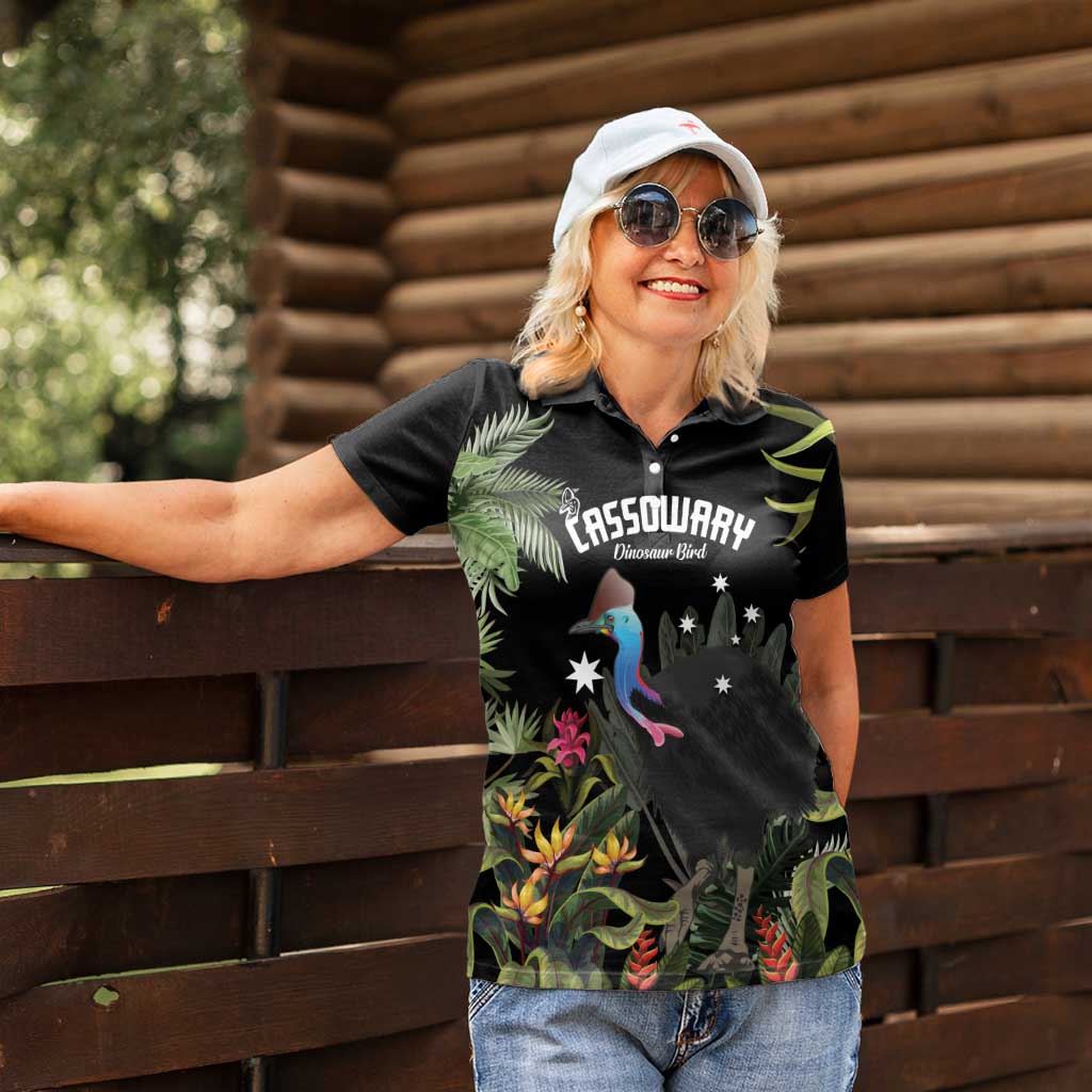 Personalised Australia Cassowary Women Polo Shirt Dinosaur Bird - Rainforest Vibes