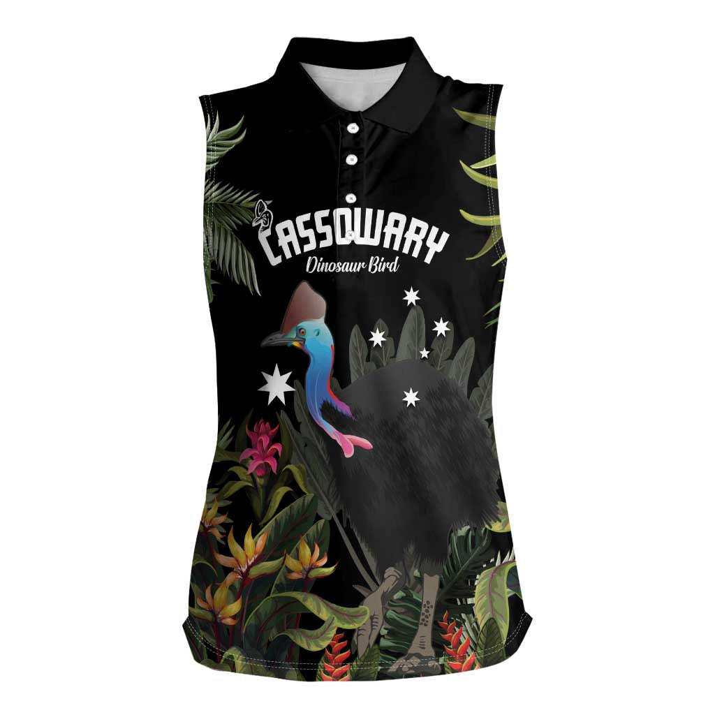 Personalised Australia Cassowary Women Sleeveless Polo Shirt Dinosaur Bird - Rainforest Vibes
