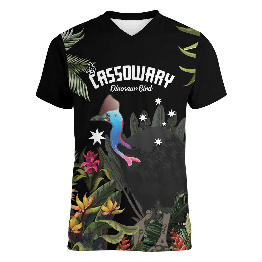 Personalised Australia Cassowary Women V-Neck T-Shirt Dinosaur Bird - Rainforest Vibes