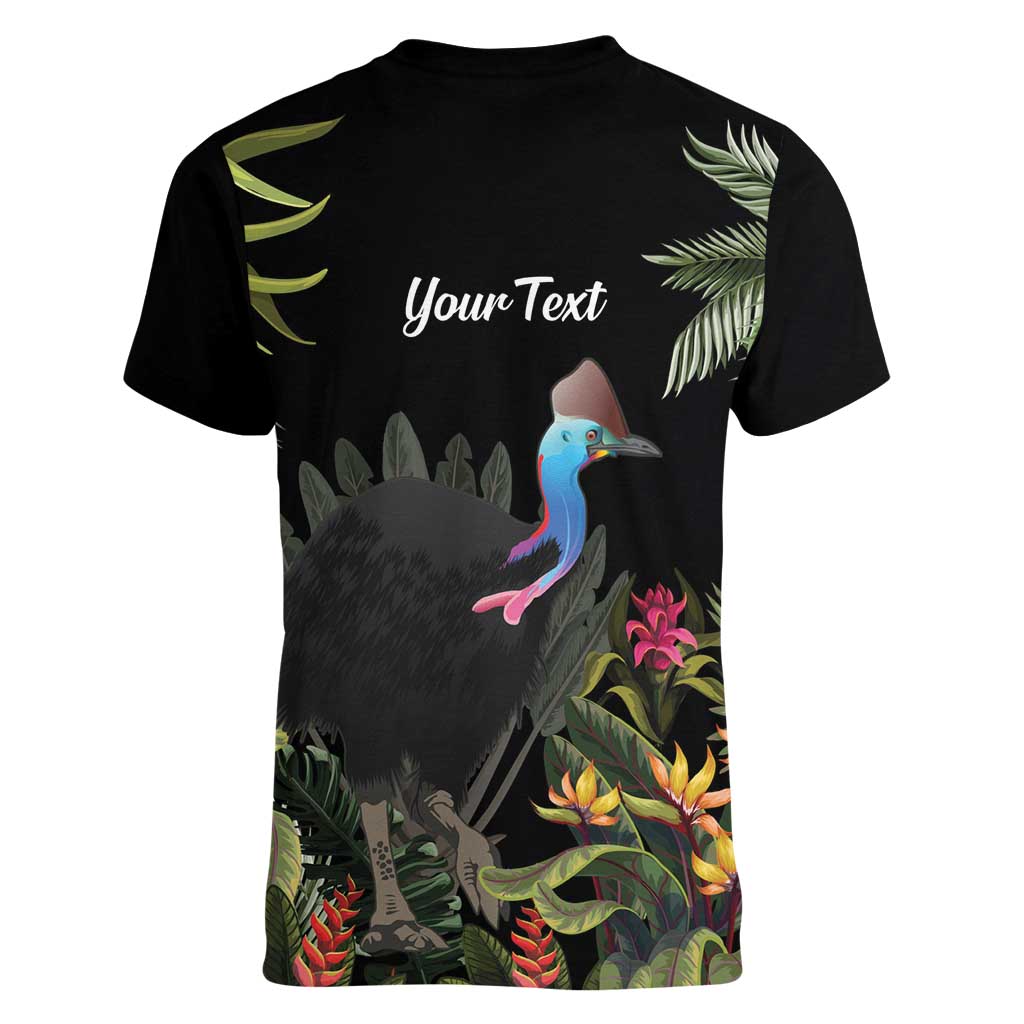 Personalised Australia Cassowary Women V-Neck T-Shirt Dinosaur Bird - Rainforest Vibes