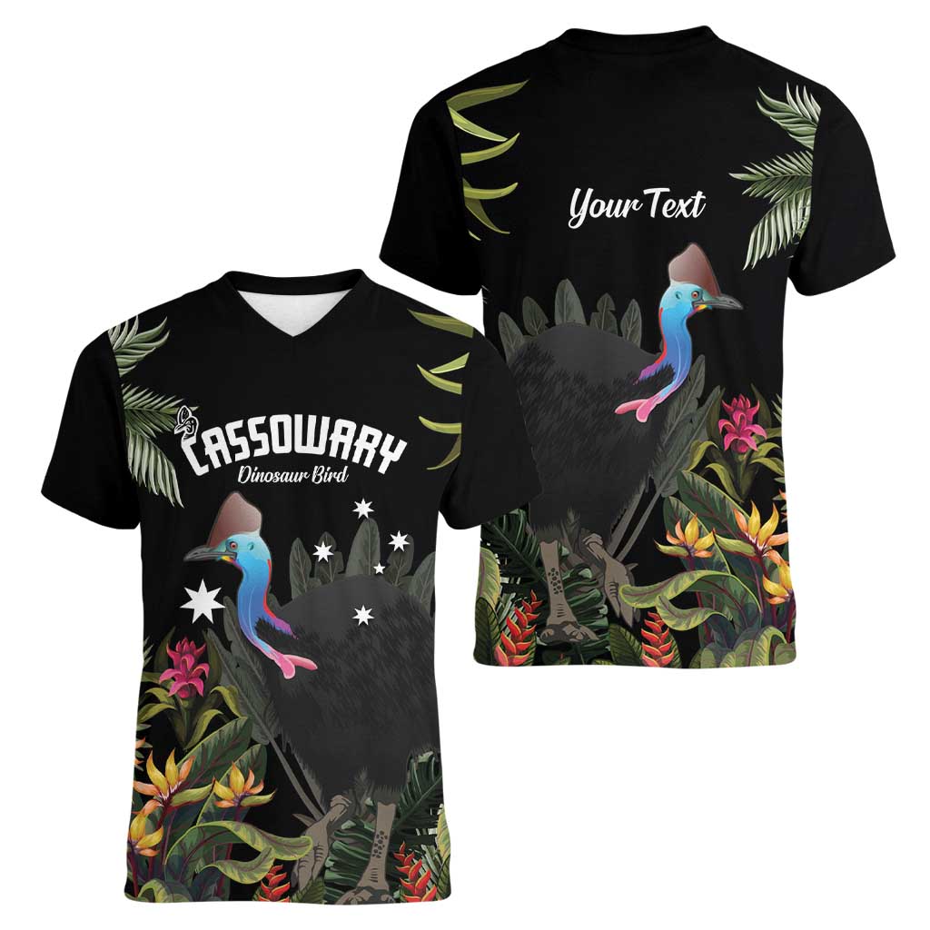 Personalised Australia Cassowary Women V-Neck T-Shirt Dinosaur Bird - Rainforest Vibes