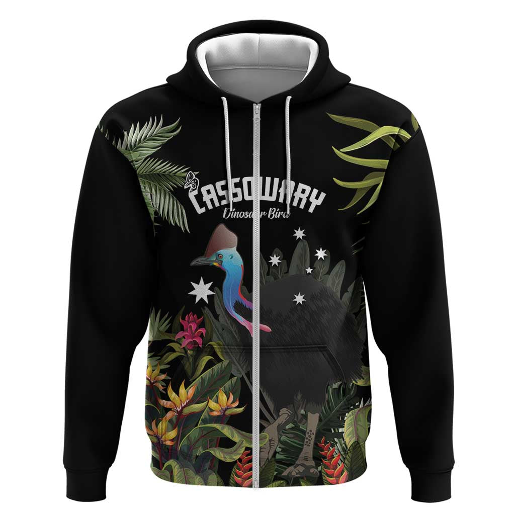 Personalised Australia Cassowary Zip Hoodie Dinosaur Bird - Rainforest Vibes