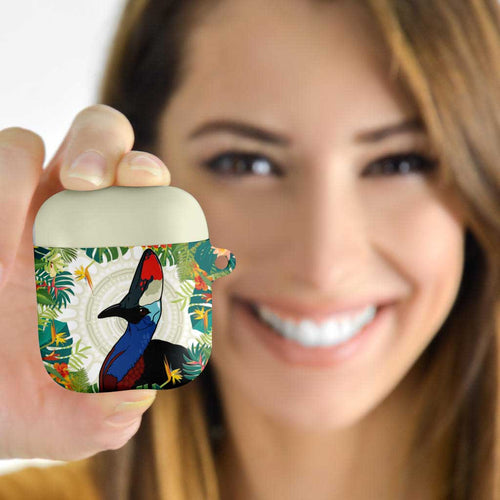 Cassowary Australia AirPods Case Tropical Flowers Mix Aboriginal Art - Aussie Hoodie