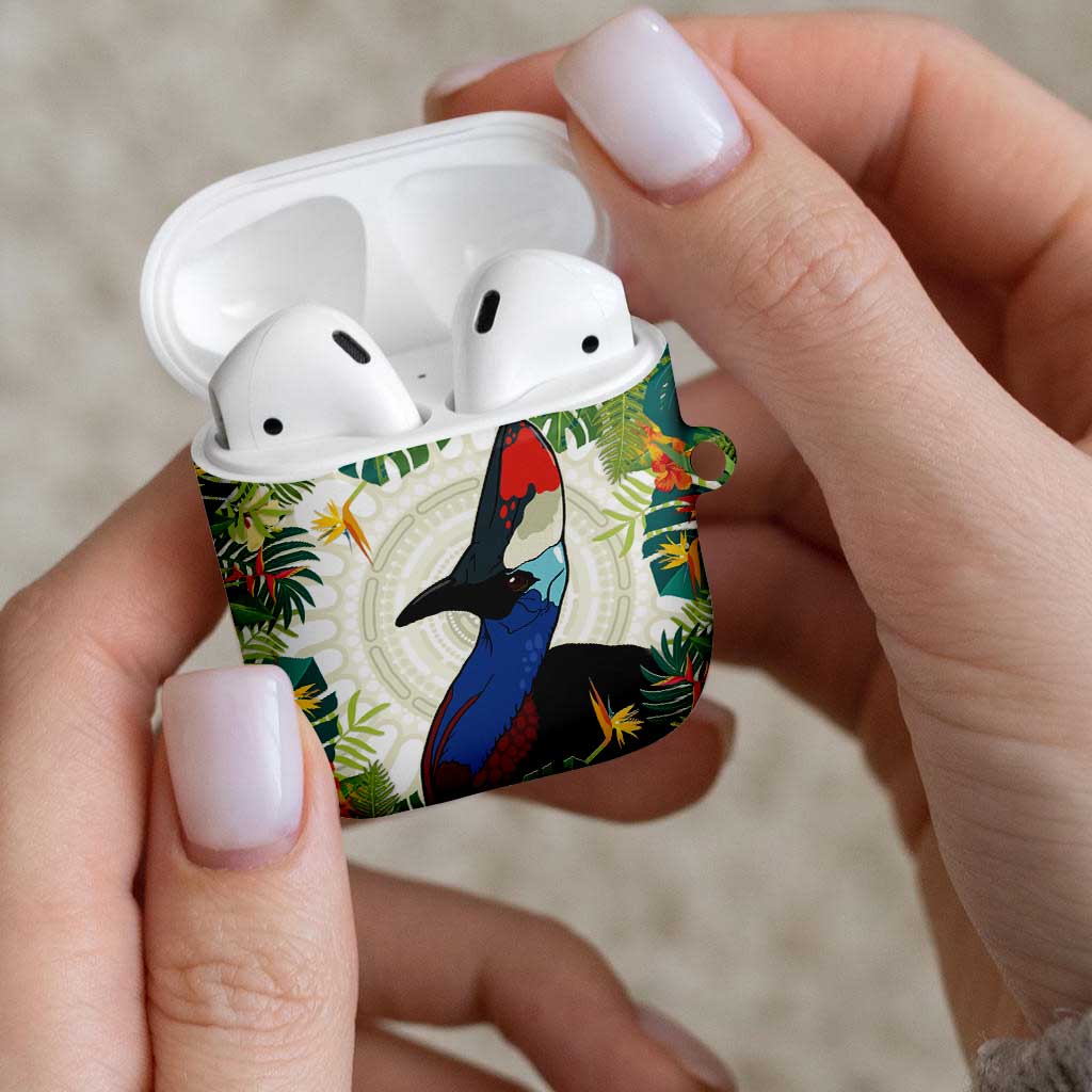 Cassowary Australia AirPods Case Tropical Flowers Mix Aboriginal Art - Aussie Hoodie