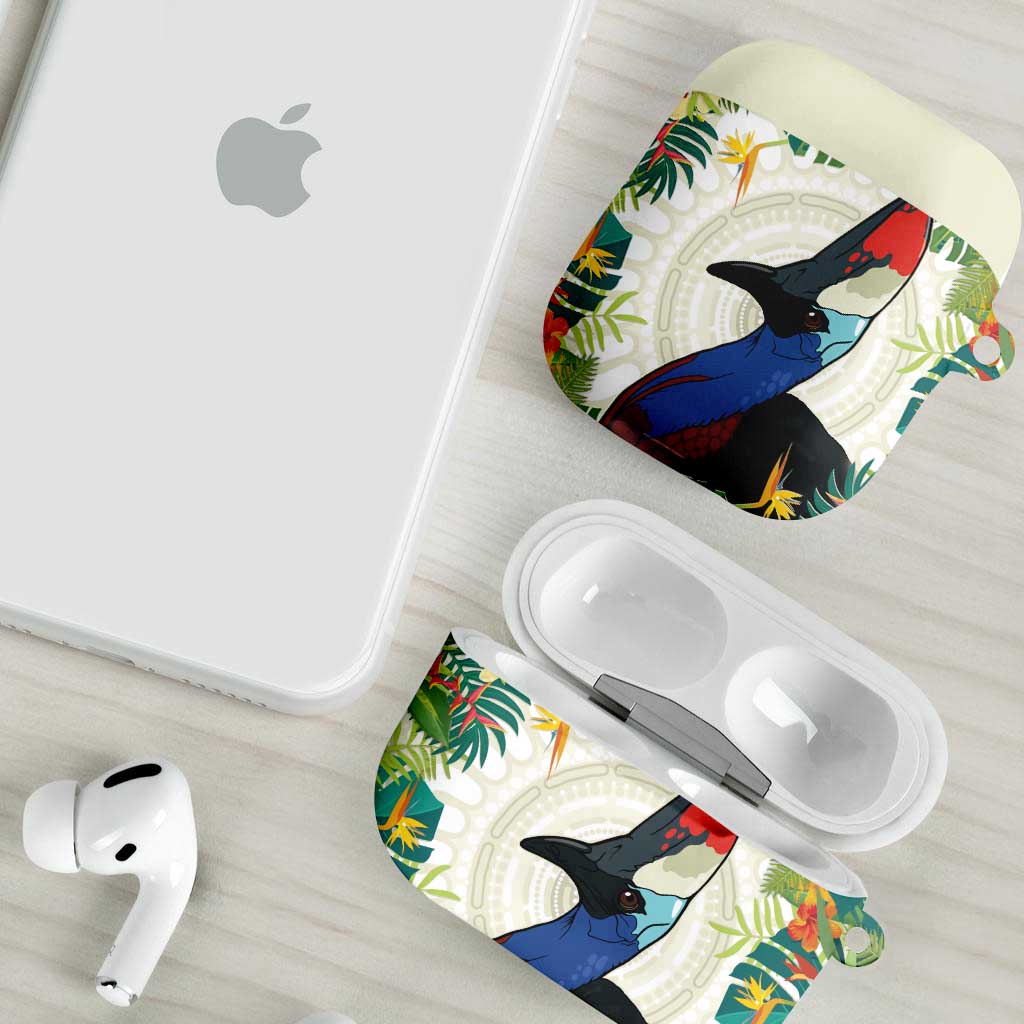Cassowary Australia AirPods Case Tropical Flowers Mix Aboriginal Art - Aussie Hoodie