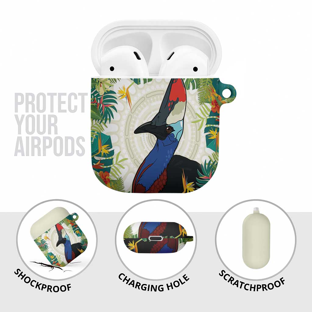 Cassowary Australia AirPods Case Tropical Flowers Mix Aboriginal Art - Aussie Hoodie