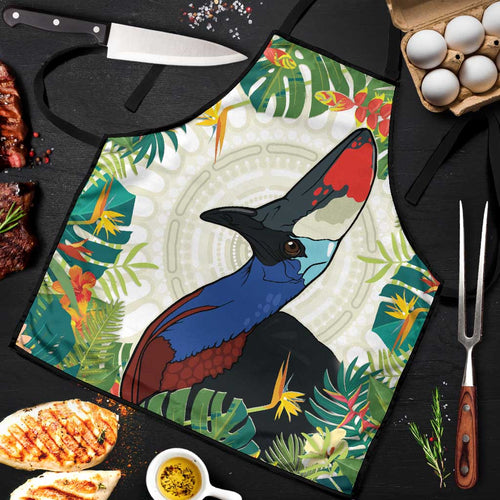 Cassowary Australia Apron Tropical Flowers Mix Aboriginal Art - Aussie Hoodie