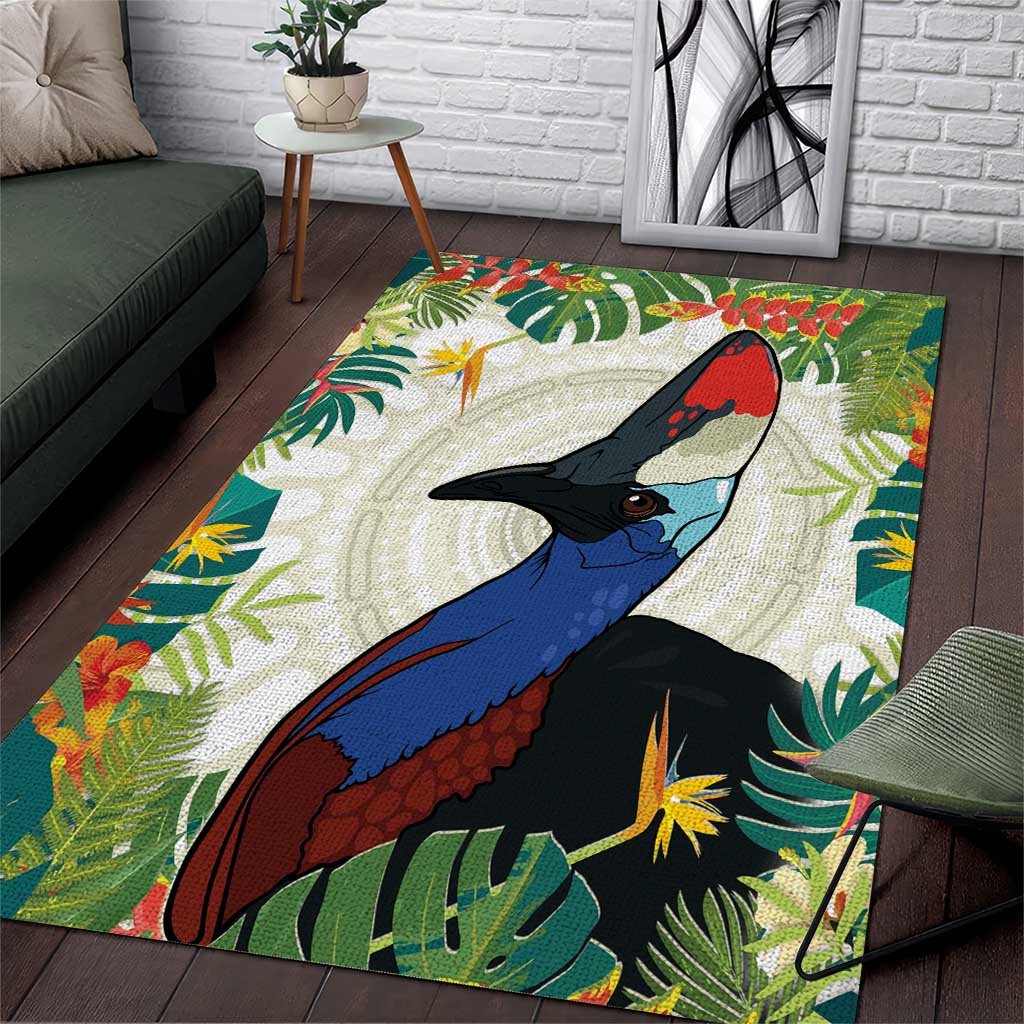 Cassowary Australia Area Rug Tropical Flowers Mix Aboriginal Art