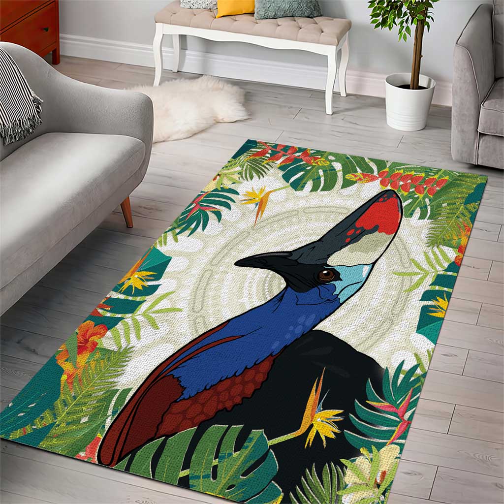 Cassowary Australia Area Rug Tropical Flowers Mix Aboriginal Art