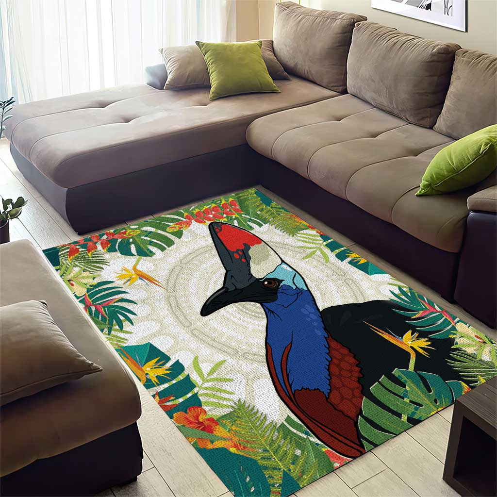 Cassowary Australia Area Rug Tropical Flowers Mix Aboriginal Art