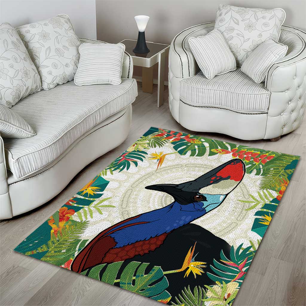 Cassowary Australia Area Rug Tropical Flowers Mix Aboriginal Art