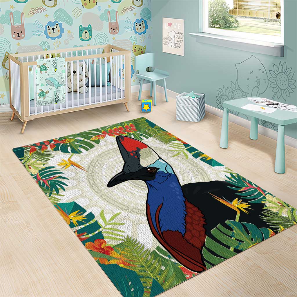Cassowary Australia Area Rug Tropical Flowers Mix Aboriginal Art