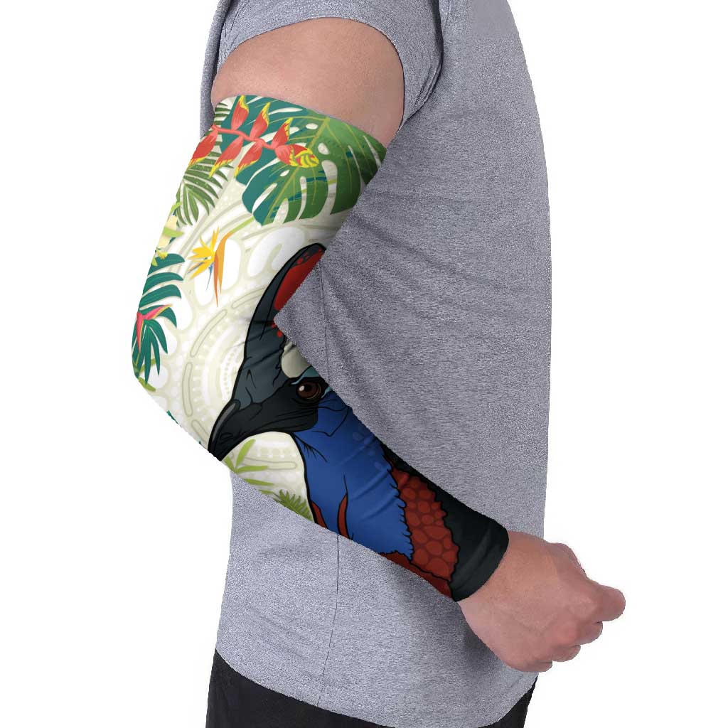 Cassowary Australia Arm Sleeves Tropical Flowers Mix Aboriginal Art - Aussie Hoodie