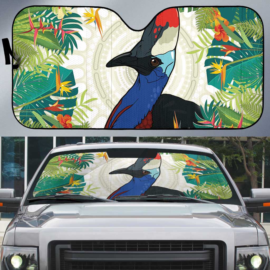 Cassowary Australia Auto Sun Shade Tropical Flowers Mix Aboriginal Art - Aussie Hoodie