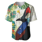 Cassowary Australia Baseball Jersey Tropical Flowers Mix Aboriginal Art