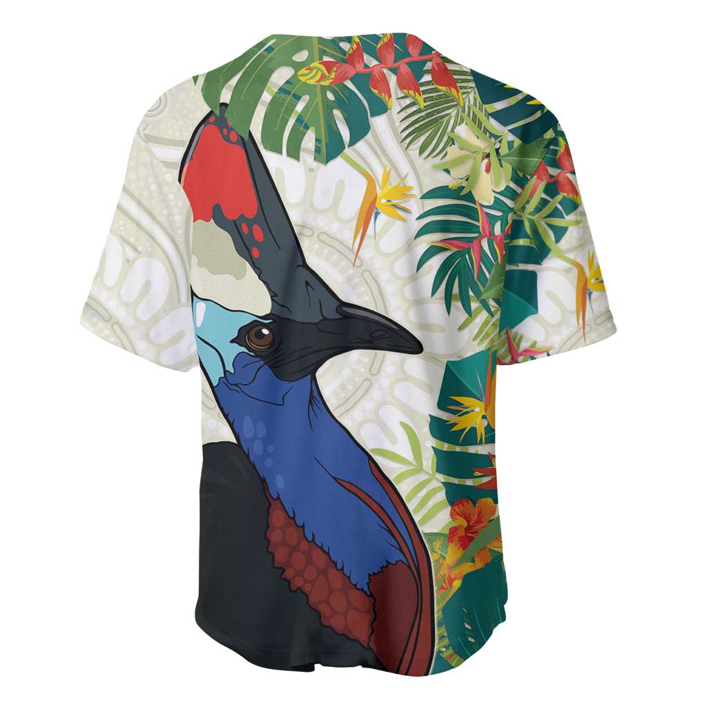 Cassowary Australia Baseball Jersey Tropical Flowers Mix Aboriginal Art