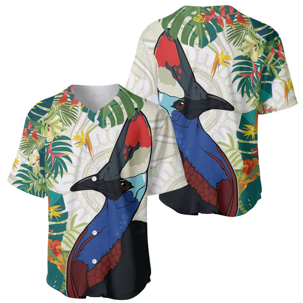 Cassowary Australia Baseball Jersey Tropical Flowers Mix Aboriginal Art