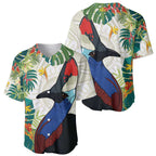 Cassowary Australia Baseball Jersey Tropical Flowers Mix Aboriginal Art