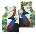 Cassowary Australia Basketball Jersey Tropical Flowers Mix Aboriginal Art - Aussie Hoodie