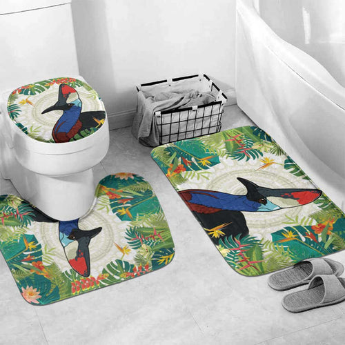 Cassowary Australia Bathroom Set Tropical Flowers Mix Aboriginal Art - Aussie Hoodie