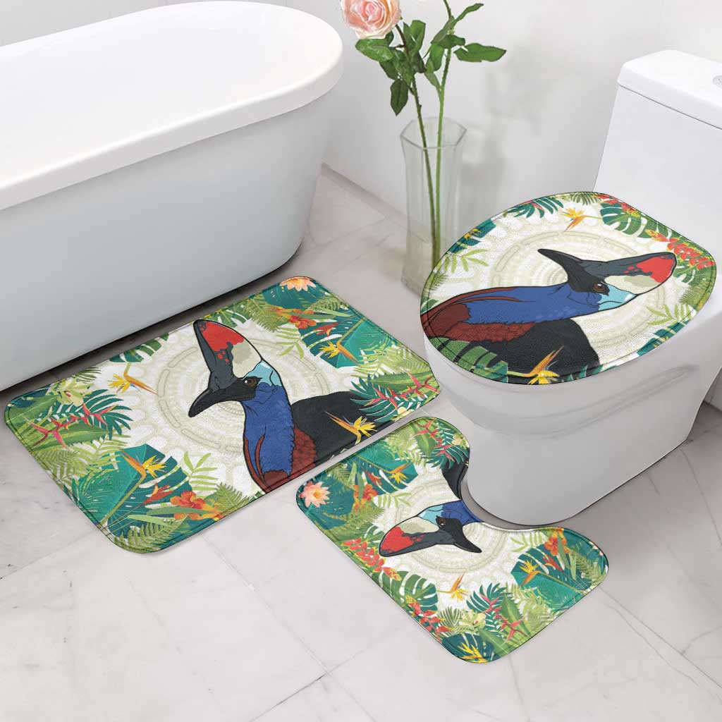 Cassowary Australia Bathroom Set Tropical Flowers Mix Aboriginal Art - Aussie Hoodie