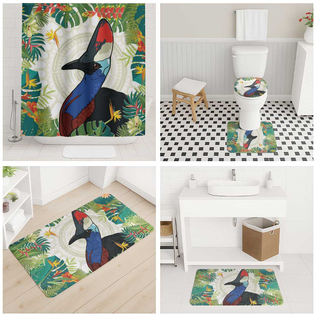 Cassowary Australia Bathroom Set Tropical Flowers Mix Aboriginal Art - Aussie Hoodie
