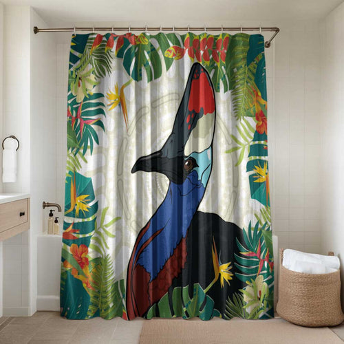 Cassowary Australia Bathroom Set Tropical Flowers Mix Aboriginal Art - Aussie Hoodie
