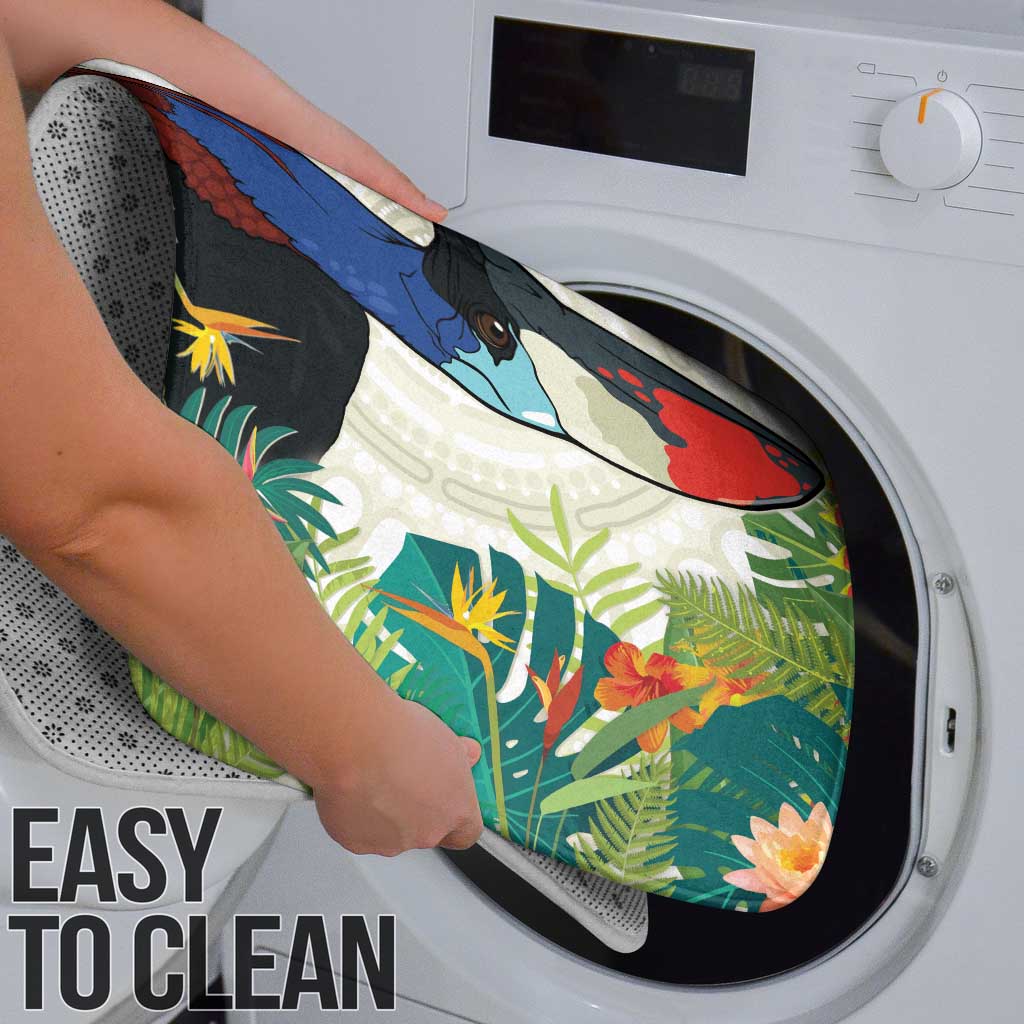 Cassowary Australia Bathroom Set Tropical Flowers Mix Aboriginal Art - Aussie Hoodie