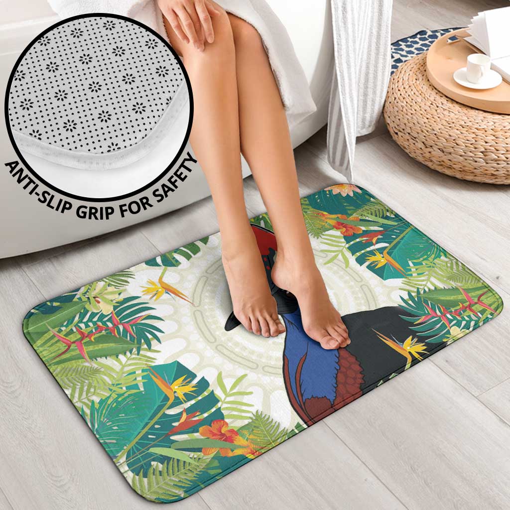 Cassowary Australia Bathroom Set Tropical Flowers Mix Aboriginal Art - Aussie Hoodie