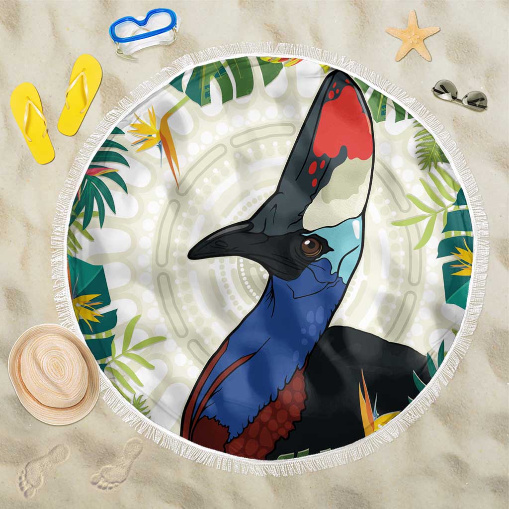 Cassowary Australia Beach Blanket Tropical Flowers Mix Aboriginal Art