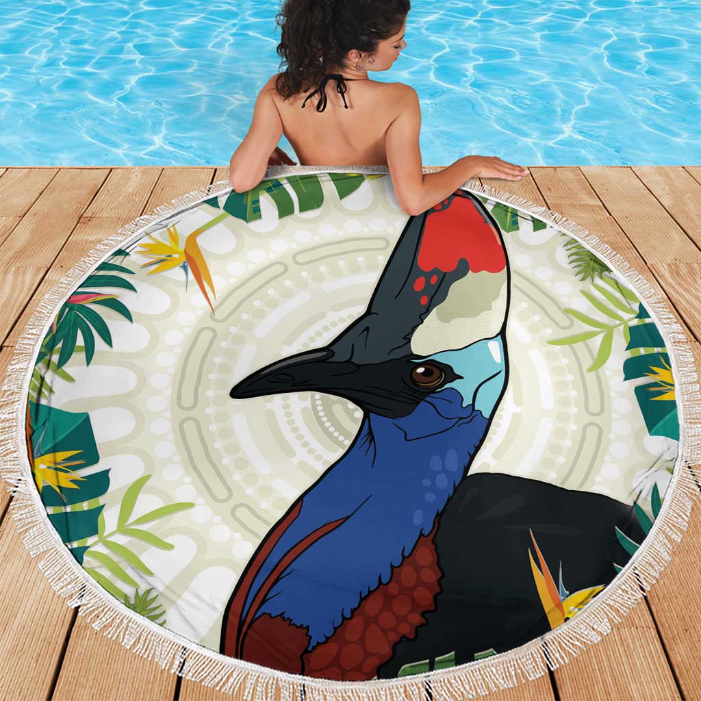Cassowary Australia Beach Blanket Tropical Flowers Mix Aboriginal Art