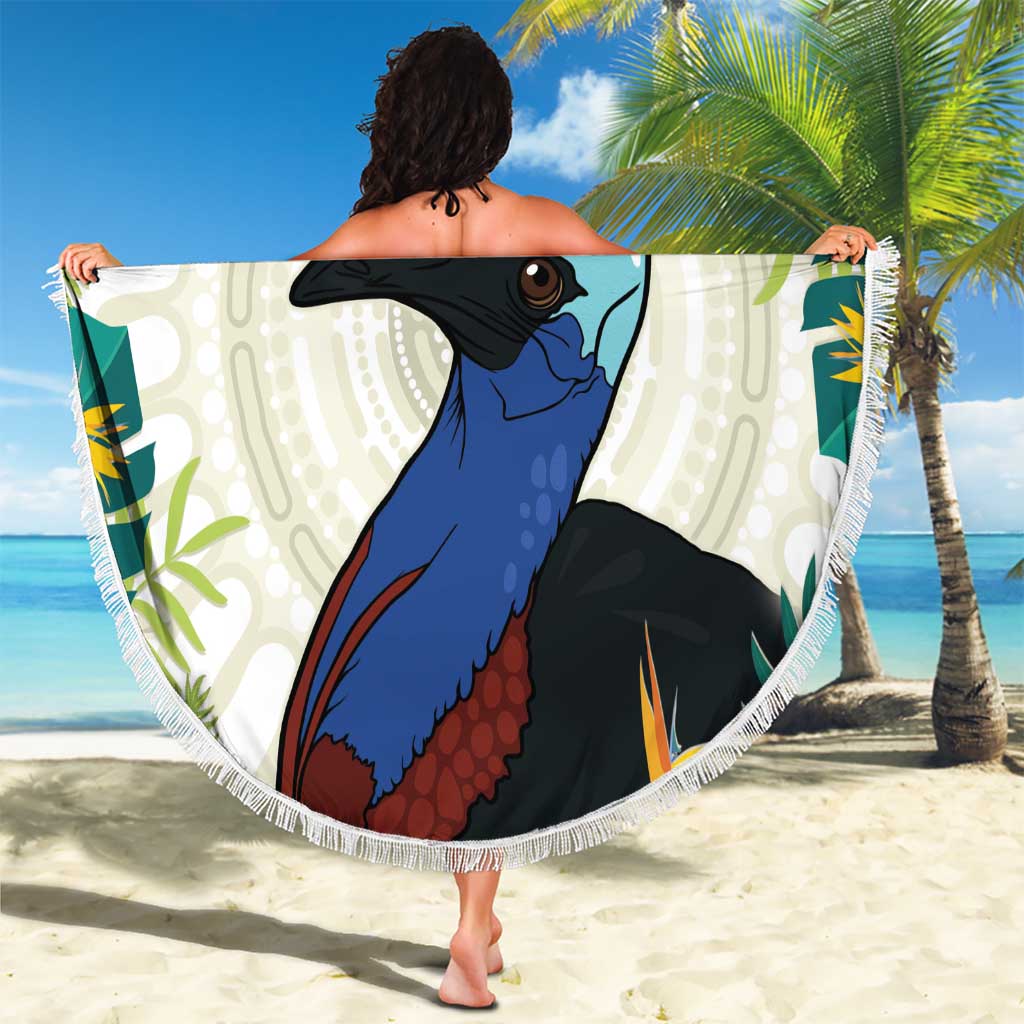 Cassowary Australia Beach Blanket Tropical Flowers Mix Aboriginal Art