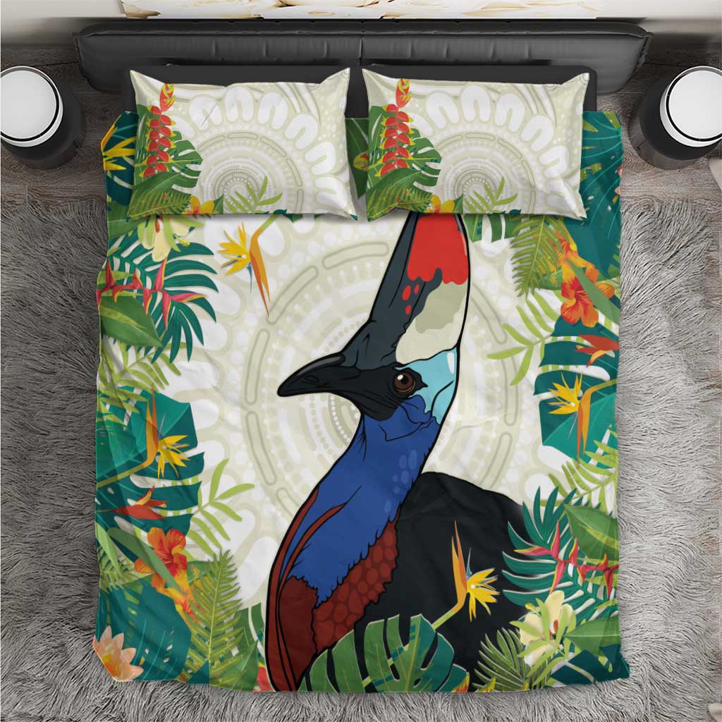 Cassowary Australia Bedding Set Tropical Flowers Mix Aboriginal Art