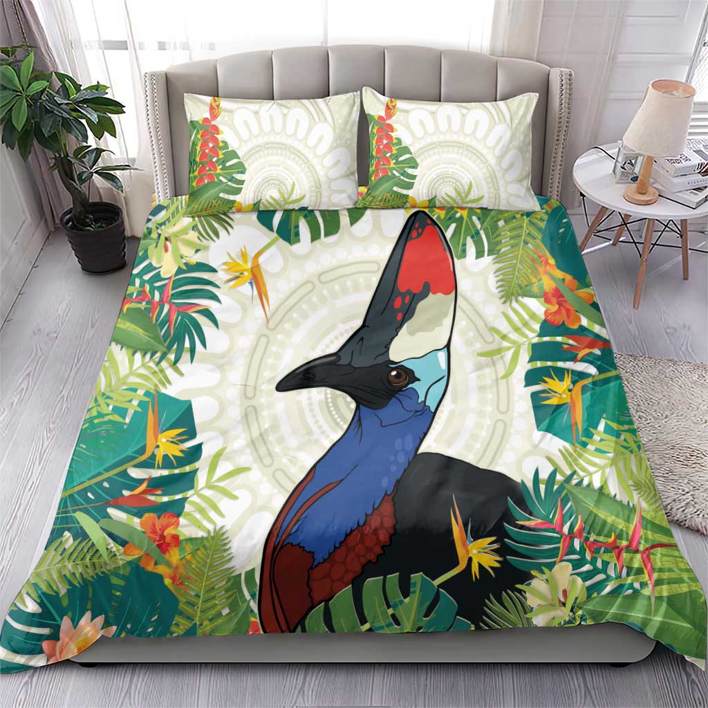 Cassowary Australia Bedding Set Tropical Flowers Mix Aboriginal Art