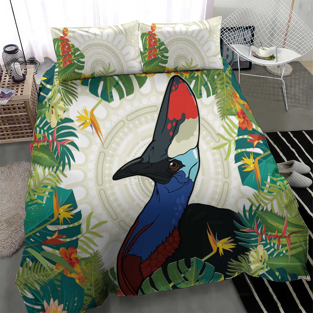 Cassowary Australia Bedding Set Tropical Flowers Mix Aboriginal Art