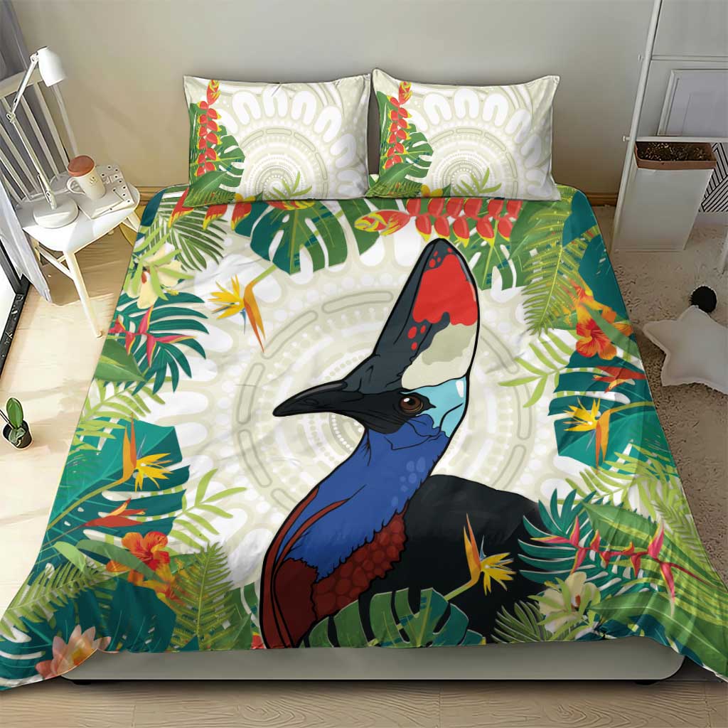 Cassowary Australia Bedding Set Tropical Flowers Mix Aboriginal Art