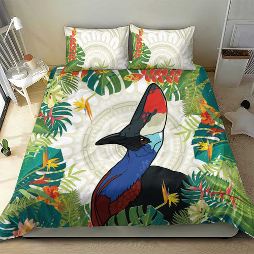 Cassowary Australia Bedding Set Tropical Flowers Mix Aboriginal Art