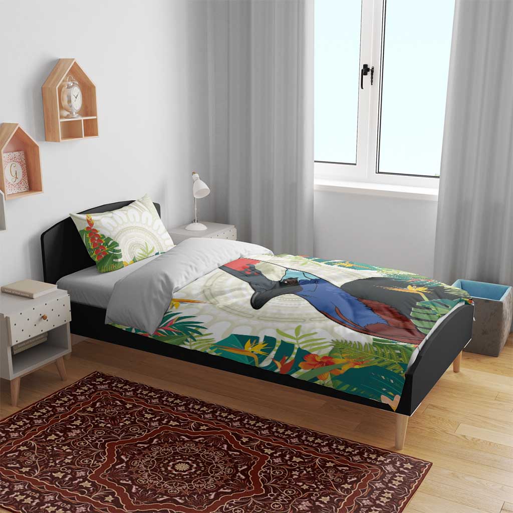 Cassowary Australia Bedding Set Tropical Flowers Mix Aboriginal Art
