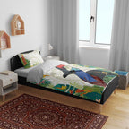 Cassowary Australia Bedding Set Tropical Flowers Mix Aboriginal Art