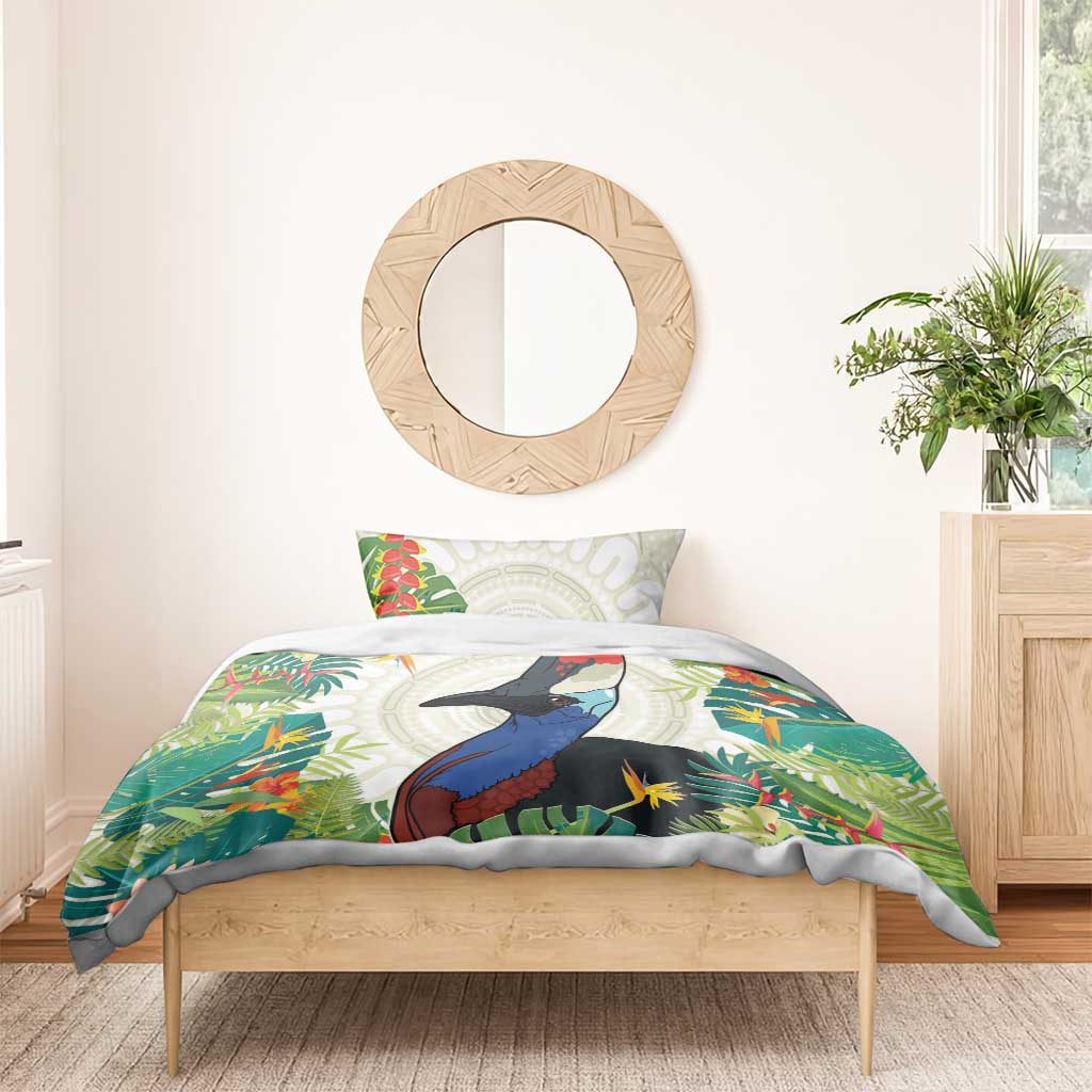 Cassowary Australia Bedding Set Tropical Flowers Mix Aboriginal Art
