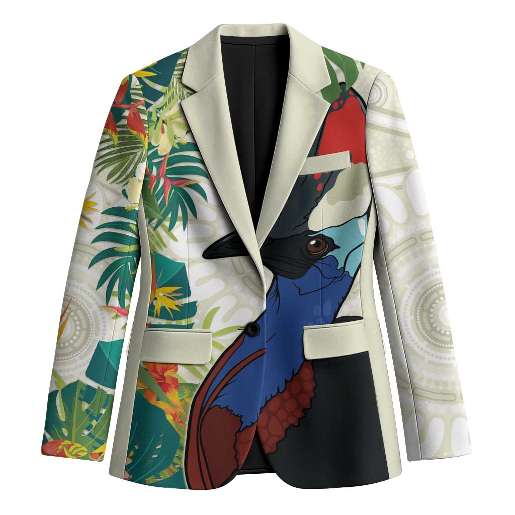 Cassowary Australia Blazer Tropical Flowers Mix Aboriginal Art - Aussie Hoodie