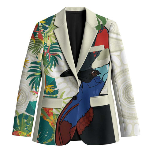 Cassowary Australia Blazer Tropical Flowers Mix Aboriginal Art - Aussie Hoodie