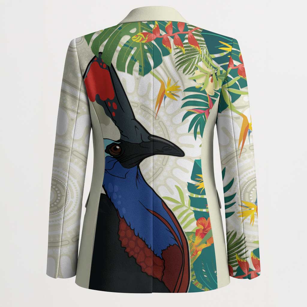 Cassowary Australia Blazer Tropical Flowers Mix Aboriginal Art - Aussie Hoodie