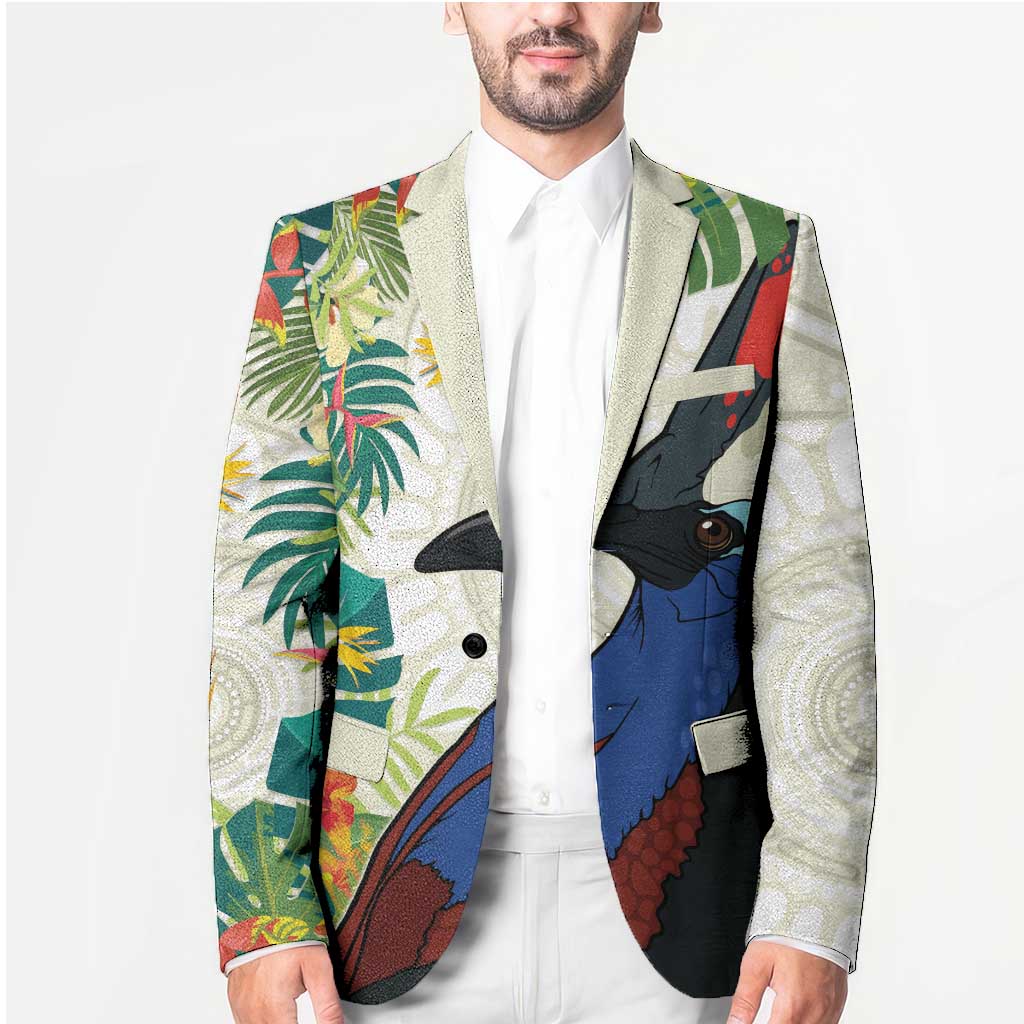 Cassowary Australia Blazer Tropical Flowers Mix Aboriginal Art - Aussie Hoodie